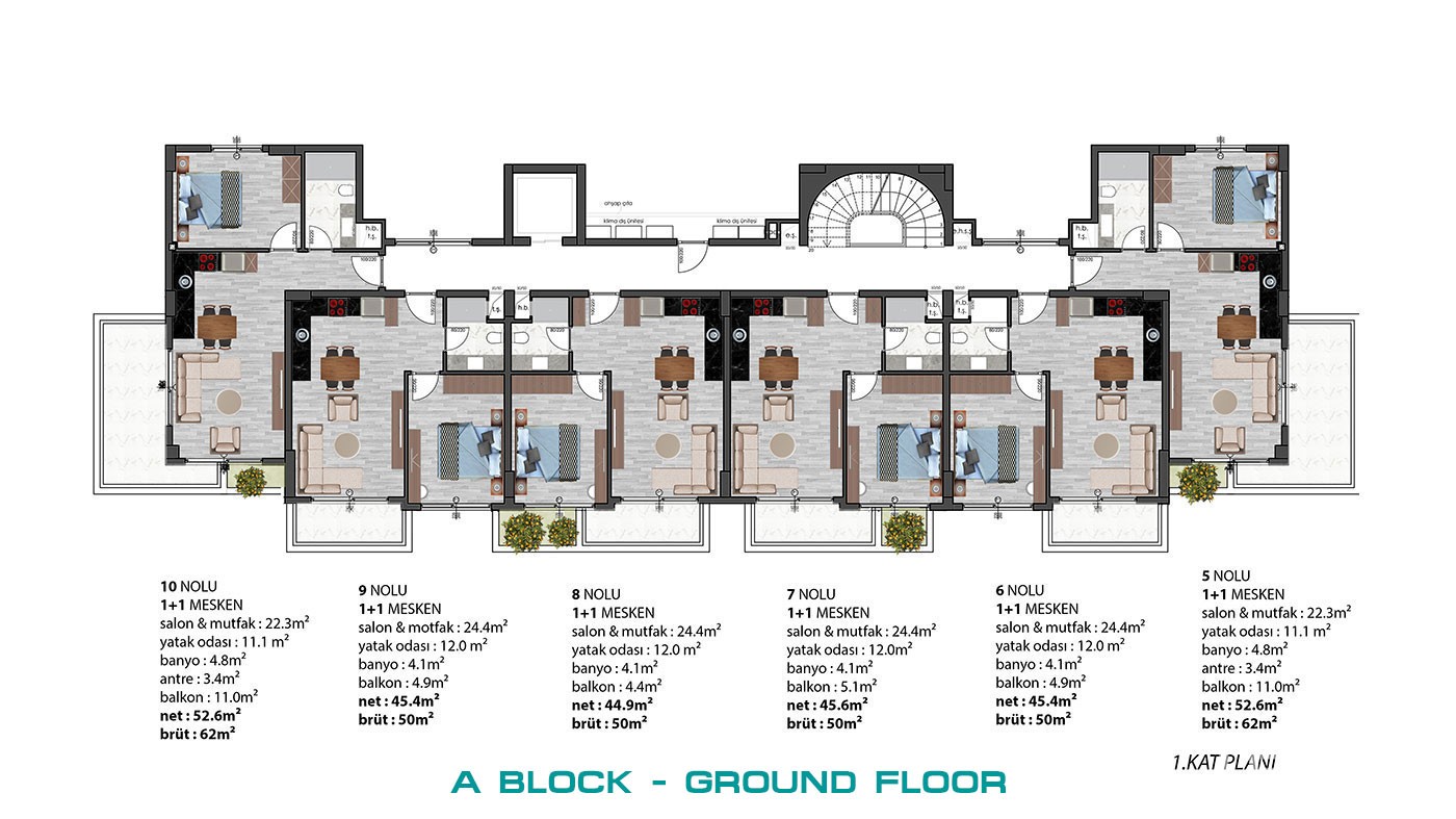 Modern Apartments with Green Areas in Green Life Oba Residence - 40737