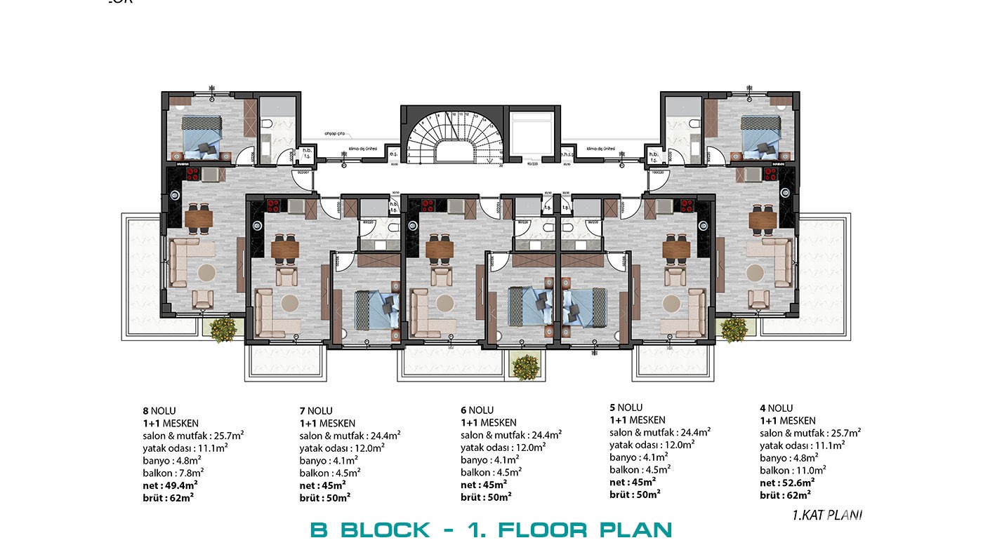Modern Apartments with Green Areas in Green Life Oba Residence - 40742