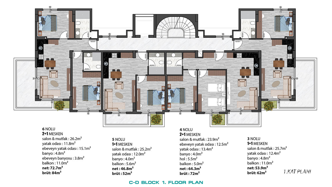 Modern Apartments with Green Areas in Green Life Oba Residence - 58804