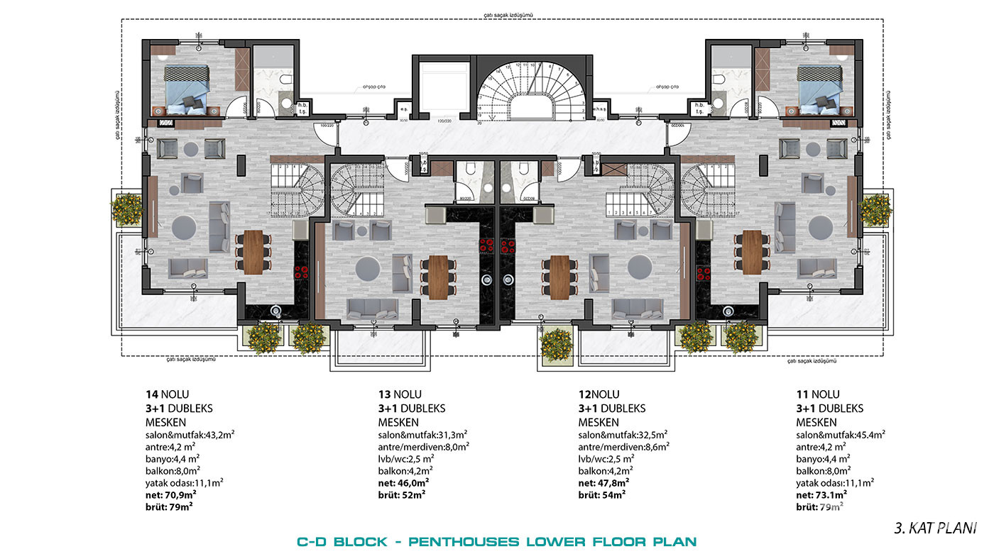 Modern Apartments with Green Areas in Green Life Oba Residence - 58806