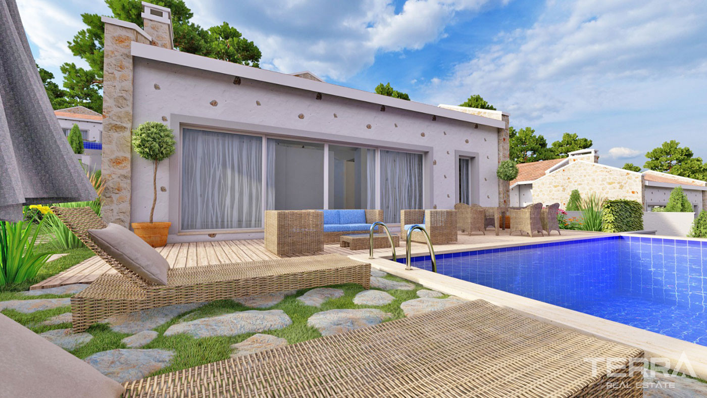 New Bungalow with an Infinity Swimming Pool for Sale in Üzümlü Fethiye - 50645