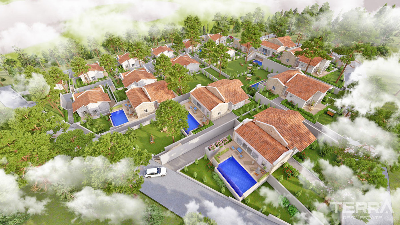 New Bungalow with an Infinity Swimming Pool for Sale in Üzümlü Fethiye - 50649