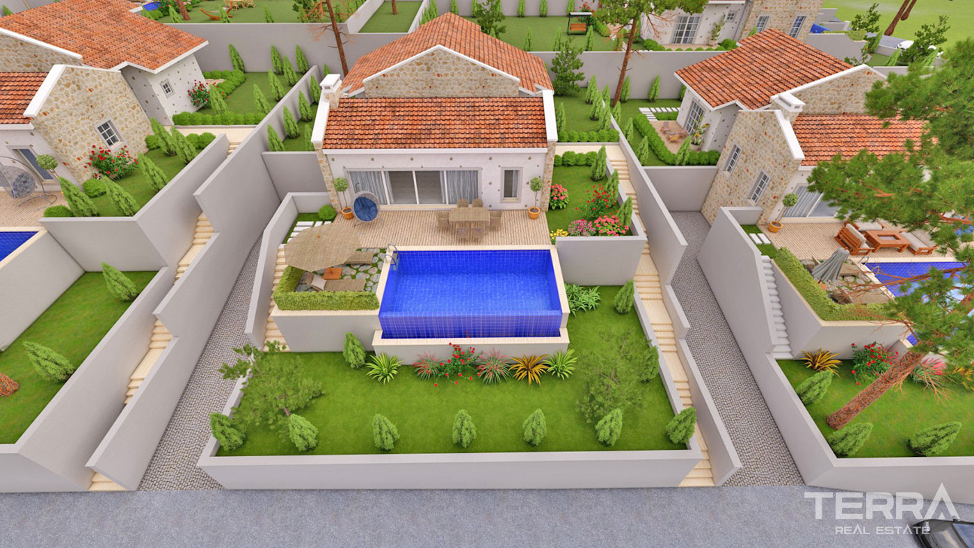 New Bungalow with an Infinity Swimming Pool for Sale in Üzümlü Fethiye - 50651