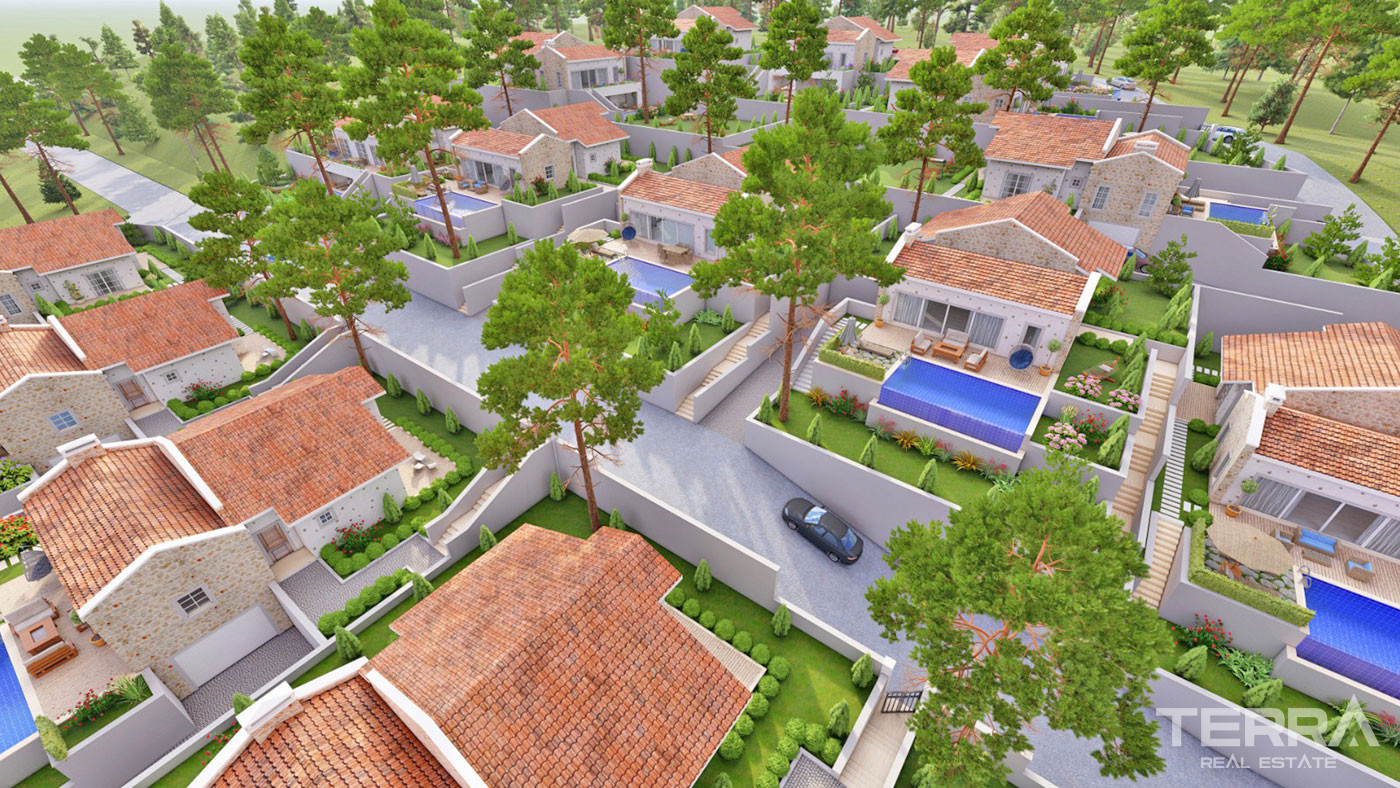 New Bungalow with an Infinity Swimming Pool for Sale in Üzümlü Fethiye - 50659
