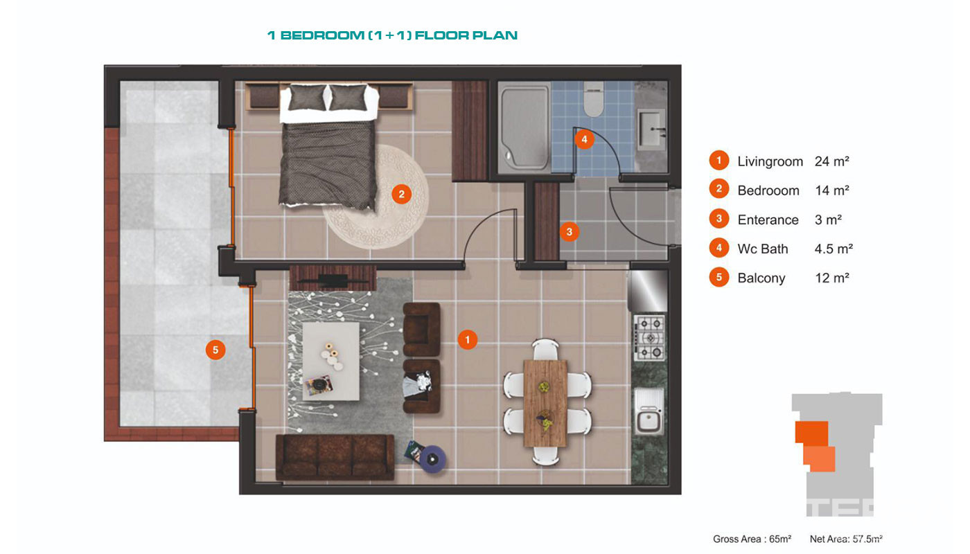 Alanya Kestel'de Lüks Olanaklar Sahip 1+1 Denize Sıfır Daire - 59957