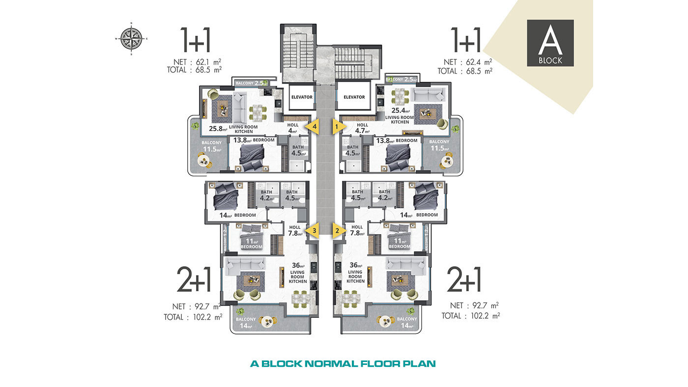 Exclusive Apartments in Alanya Mahmutlar 120 m to the Beach - 61322