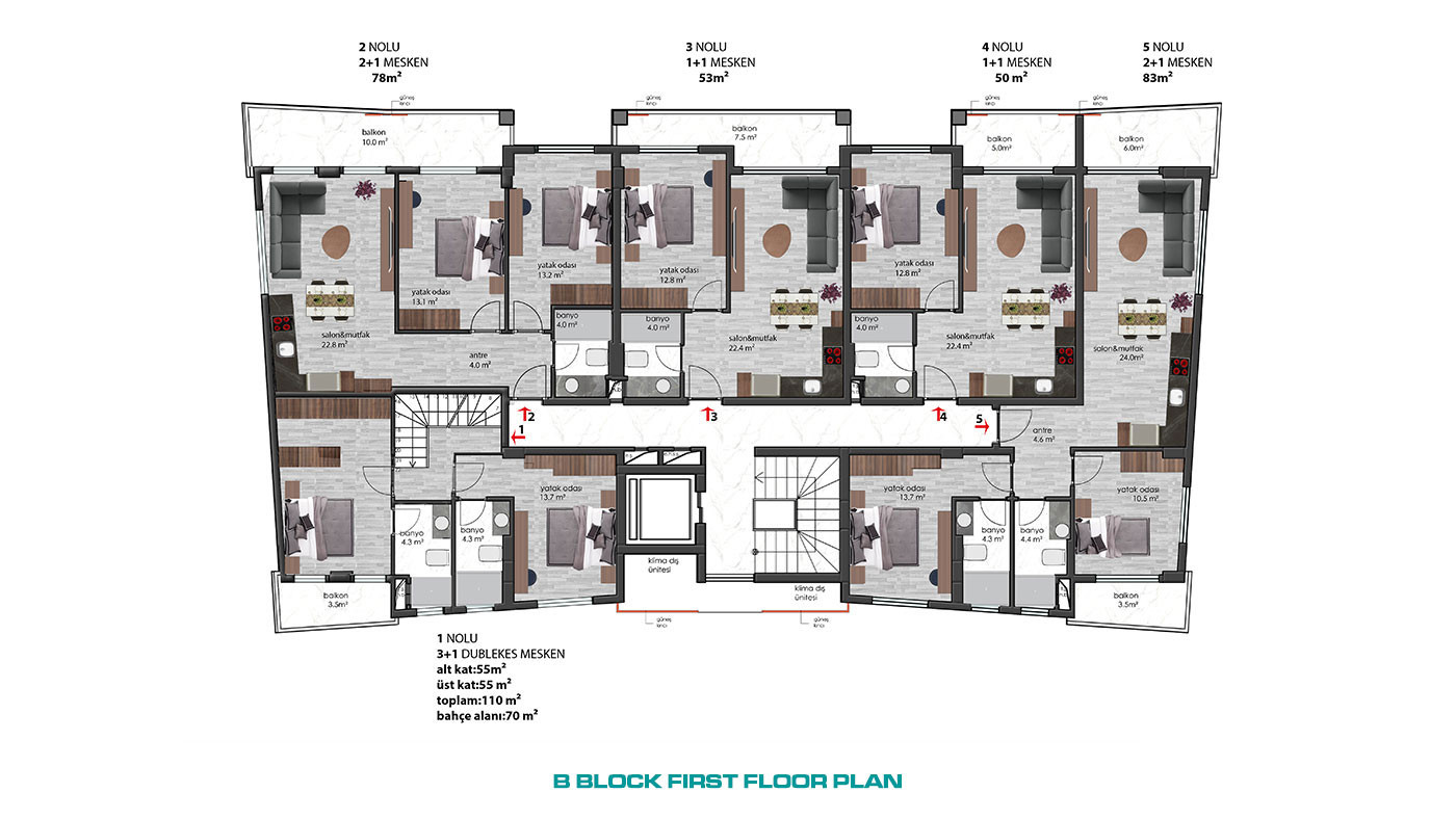 Modernly Designed Apartments in Alanya Oba at Affordable Prices - 63500