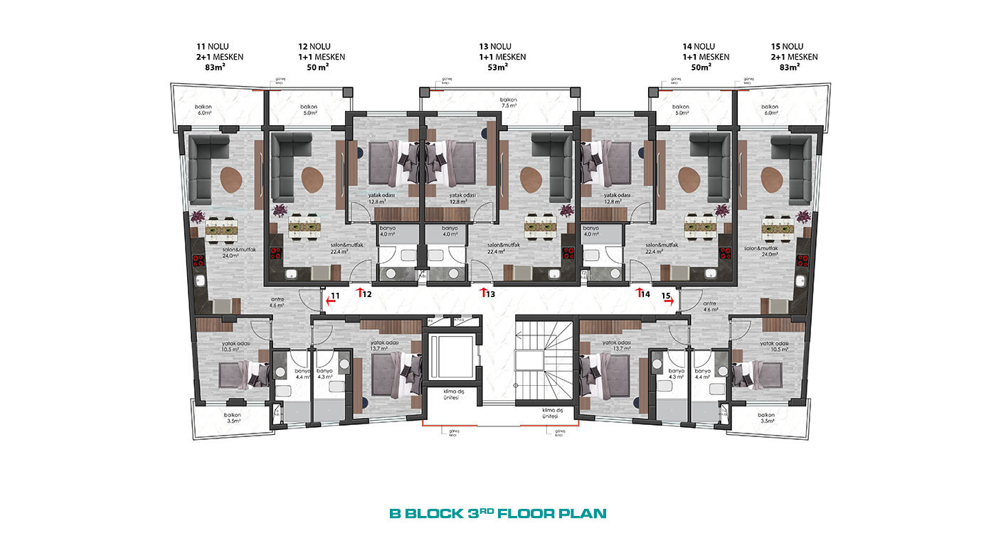 Modernly Designed Apartments in Alanya Oba at Affordable Prices - 63502
