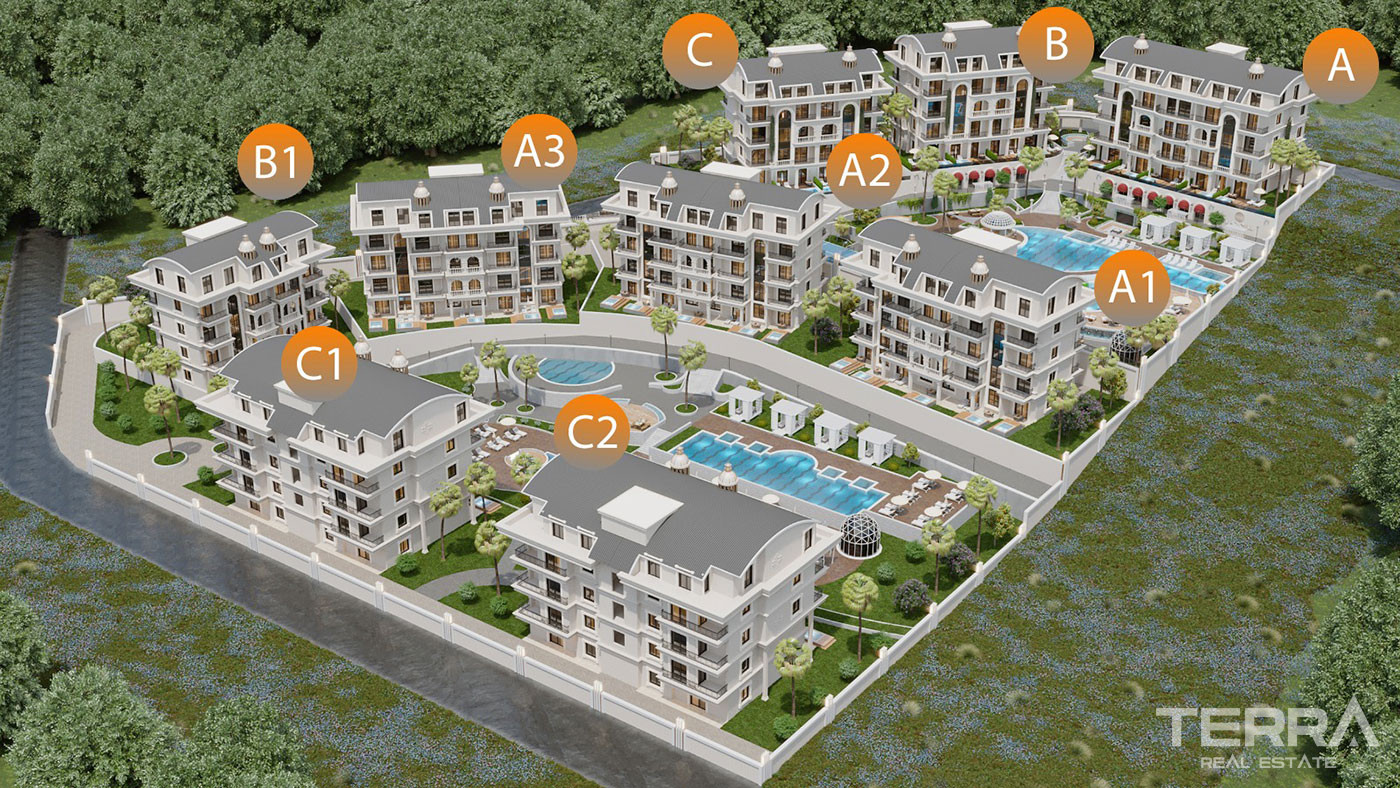 Elegantly Designed Flats in Türkler, Alanya with Panoramic Sea View - 94793