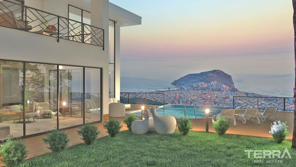 Privates Wohnen mit Panoramablick auf das Meer von einer exklusiven Villa in Alanya