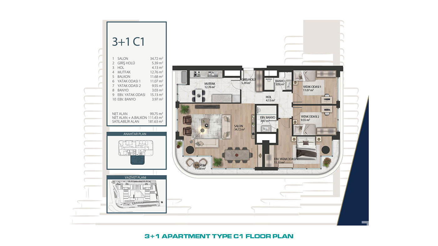 Beaux appartements de luxe au design contemporain à vendre à Istanbul - 71646