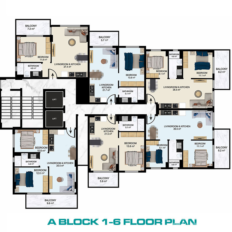 Luxury Apartments in the Center of Alanya 600 m from the Beach - 73130