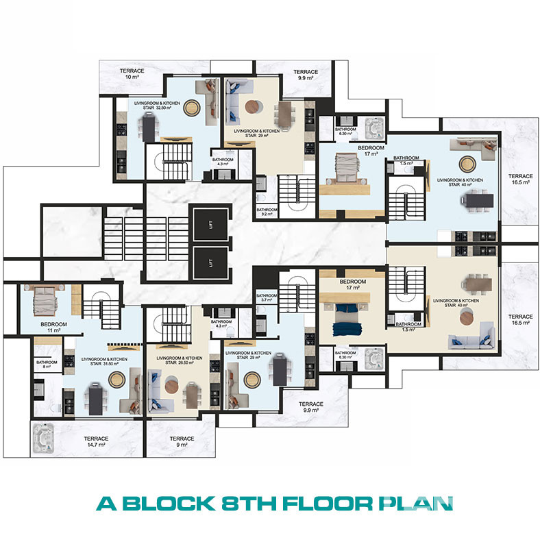 Luxury Apartments in the Center of Alanya 600 m from the Beach - 73133