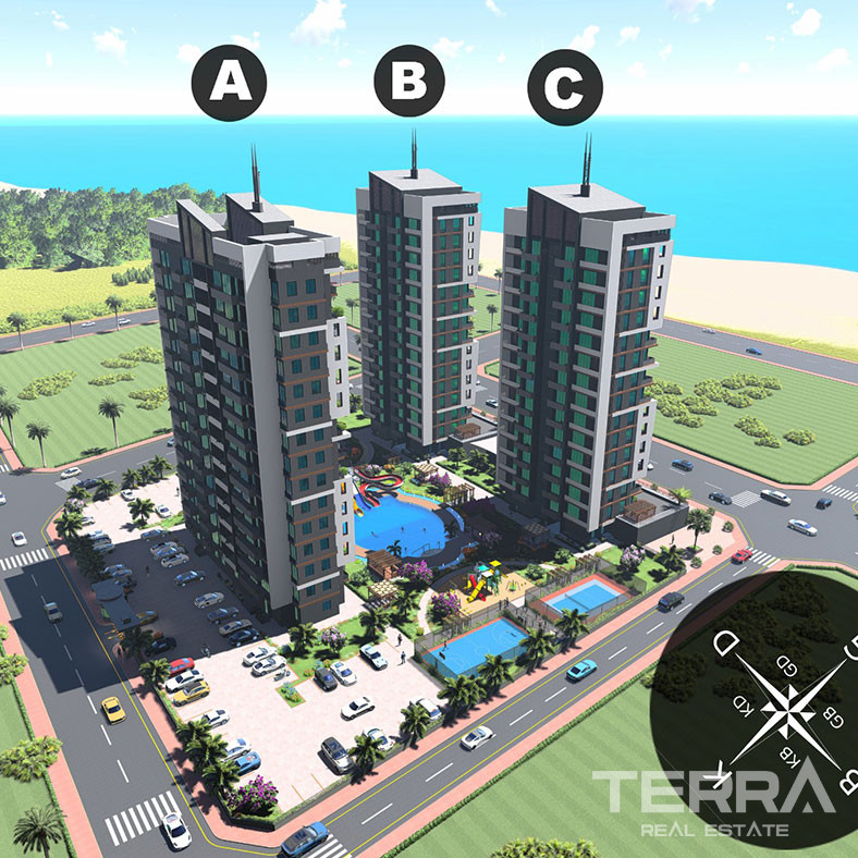 Sea View Flats in Mersin, Mezitli with Many Social Facilities - 76085