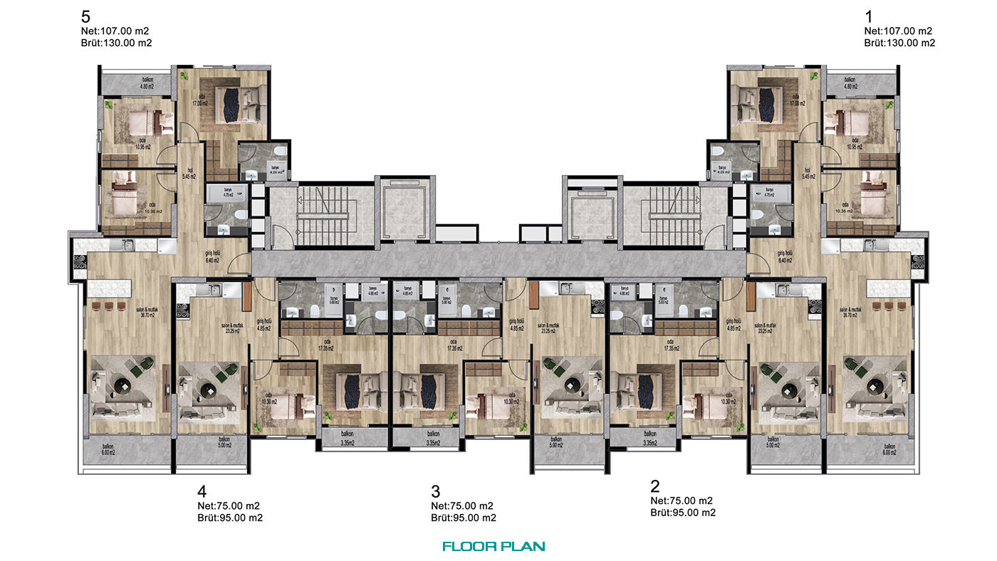 Sea View Apartments in Mersin Mezitli with High Quality Materials - 76223