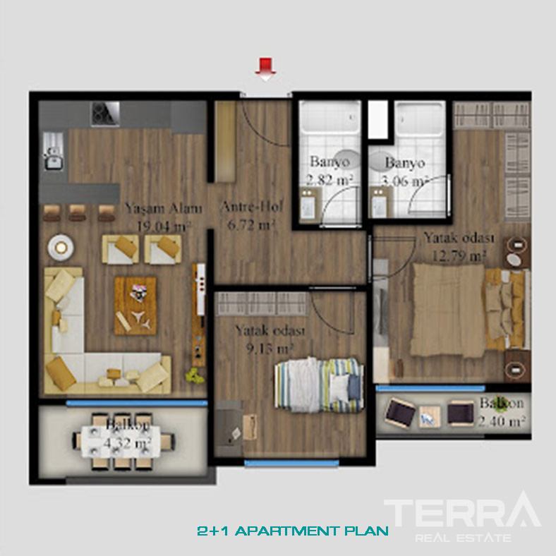 Sea View Flats with Top Class Materials in Mersin, Mezitli - 76274