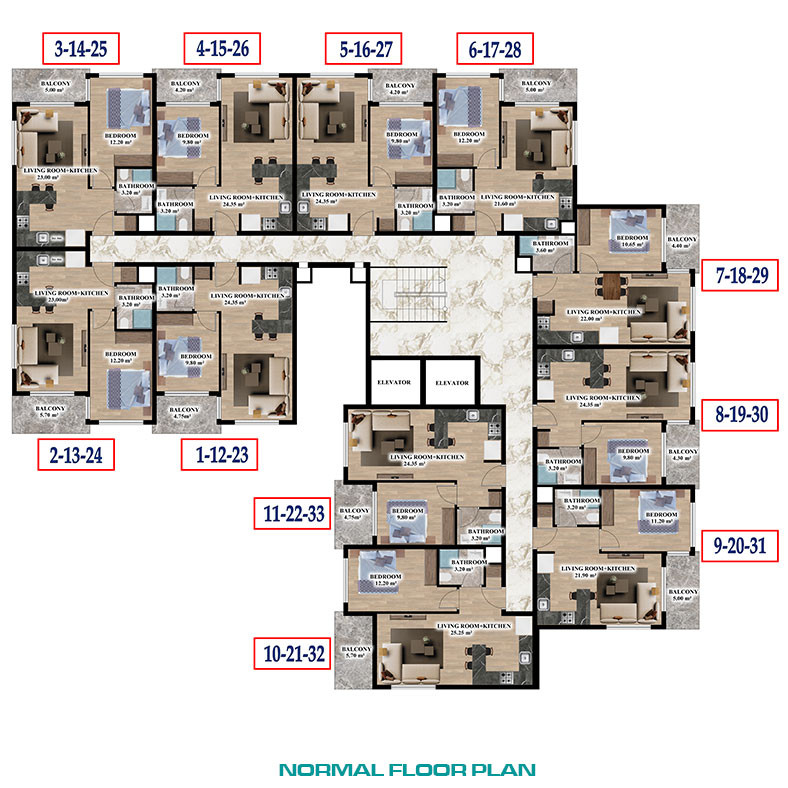 Low Rise Complex of Luxury Flats Near the Daily Amenities in Gazipaşa - 81194