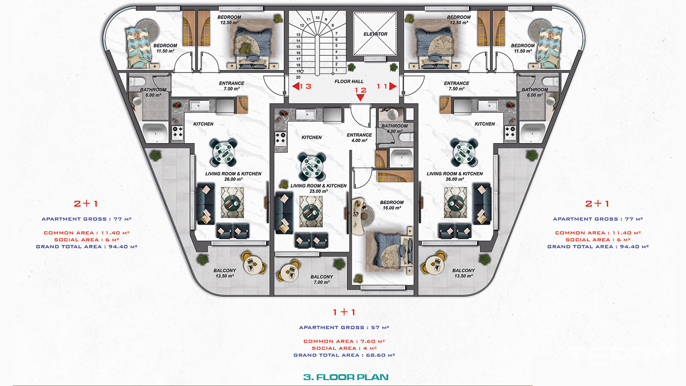 Central Luxury Apartments Close to Cleopatra Beach in Alanya - 81404