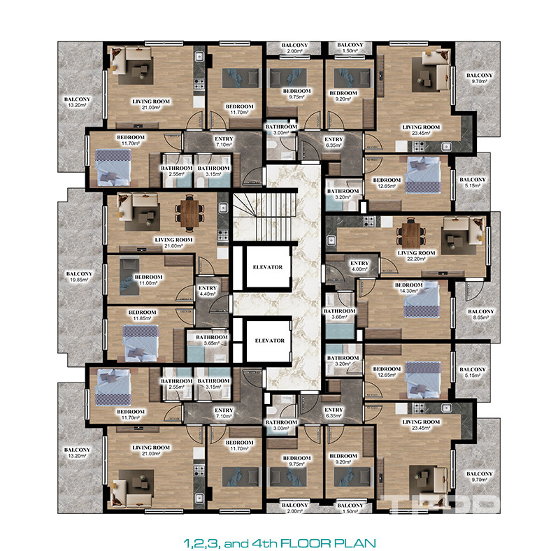 Contemporary Flats for Sale 135 M from the Beach in Alanya - 82237