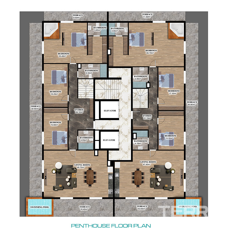 Contemporary Flats for Sale 135 M from the Beach in Alanya - 82241