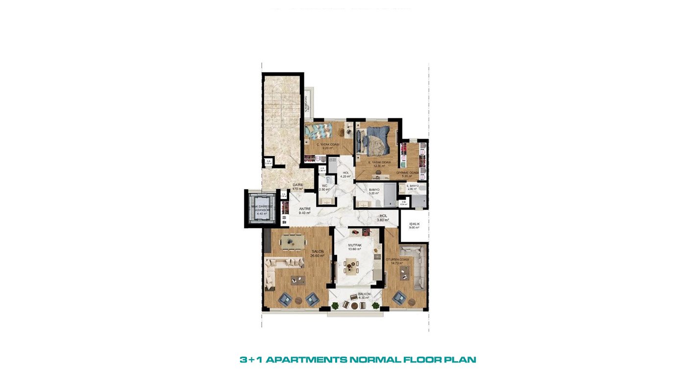 5 Star Hotel Amenities from Apartments with a Large Pool in Antalya - 85280