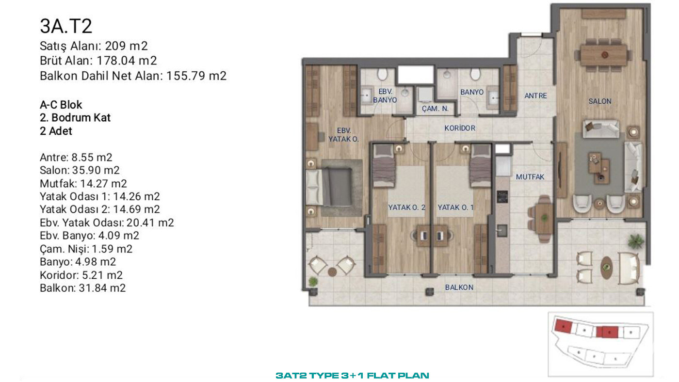 Flats for Sale in İstanbul, Ümraniye - Suryapı Cevher - 89190
