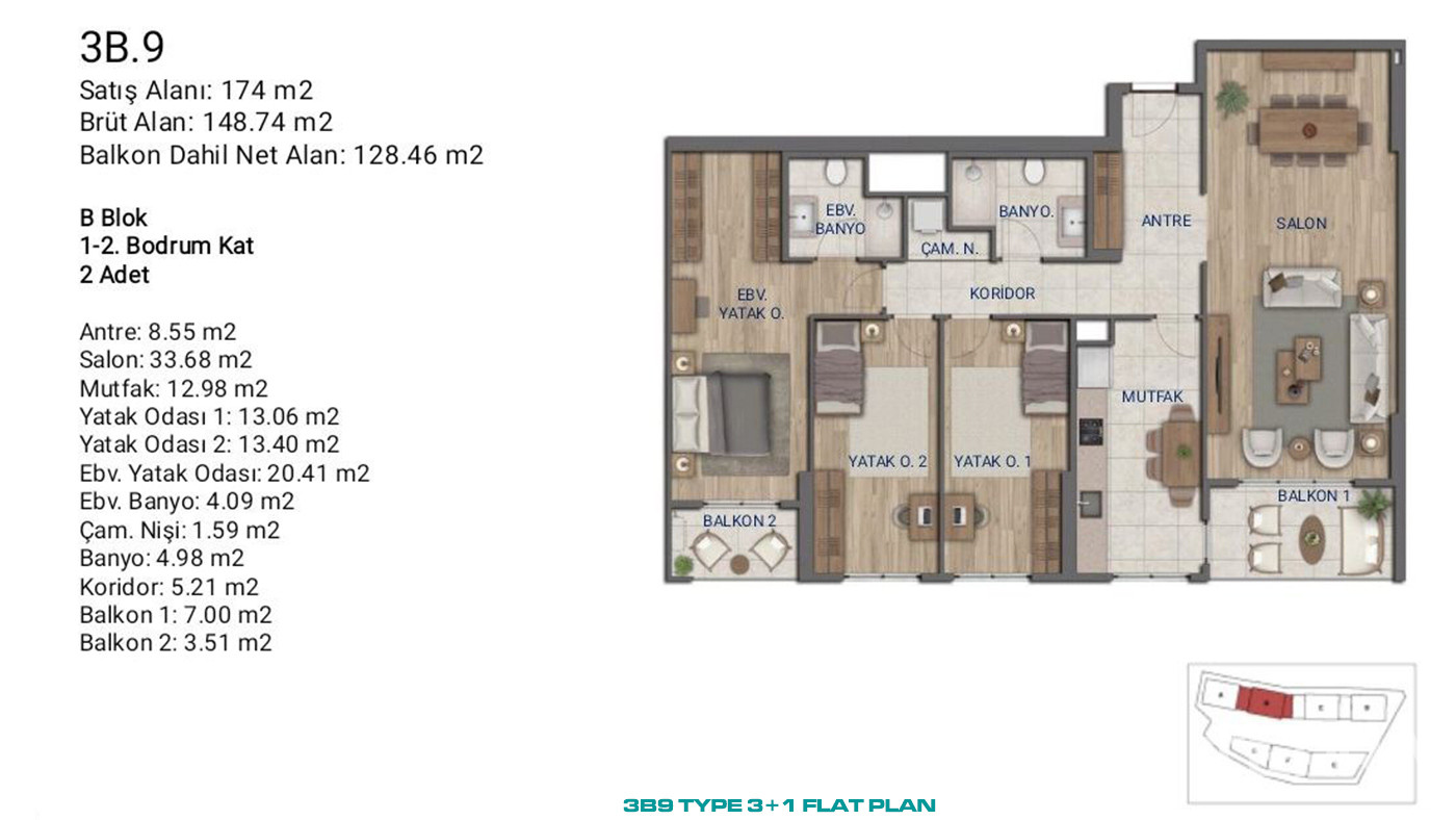 Flats for Sale in İstanbul, Ümraniye - Suryapı Cevher - 89200