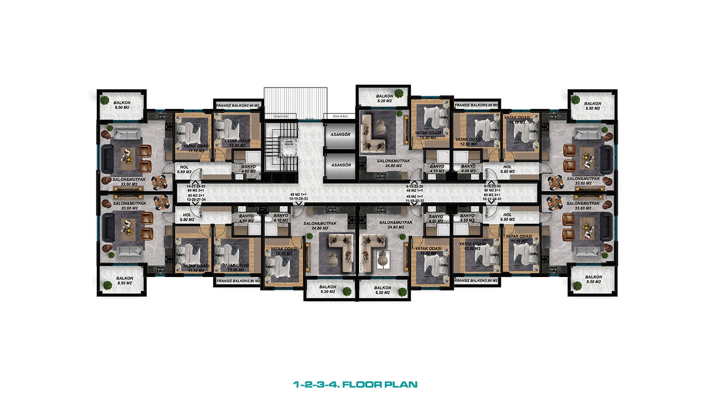 Flats for Sale in Gazipaşa Near the State Hospital - 92215