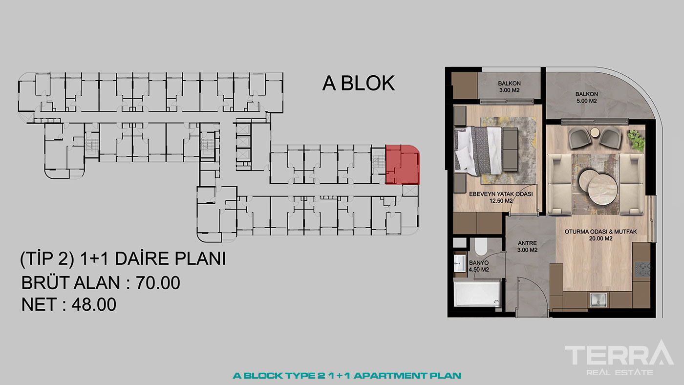 Contemporary Mersin Apartments Close to The Shopping Center in Tarsus - 95516