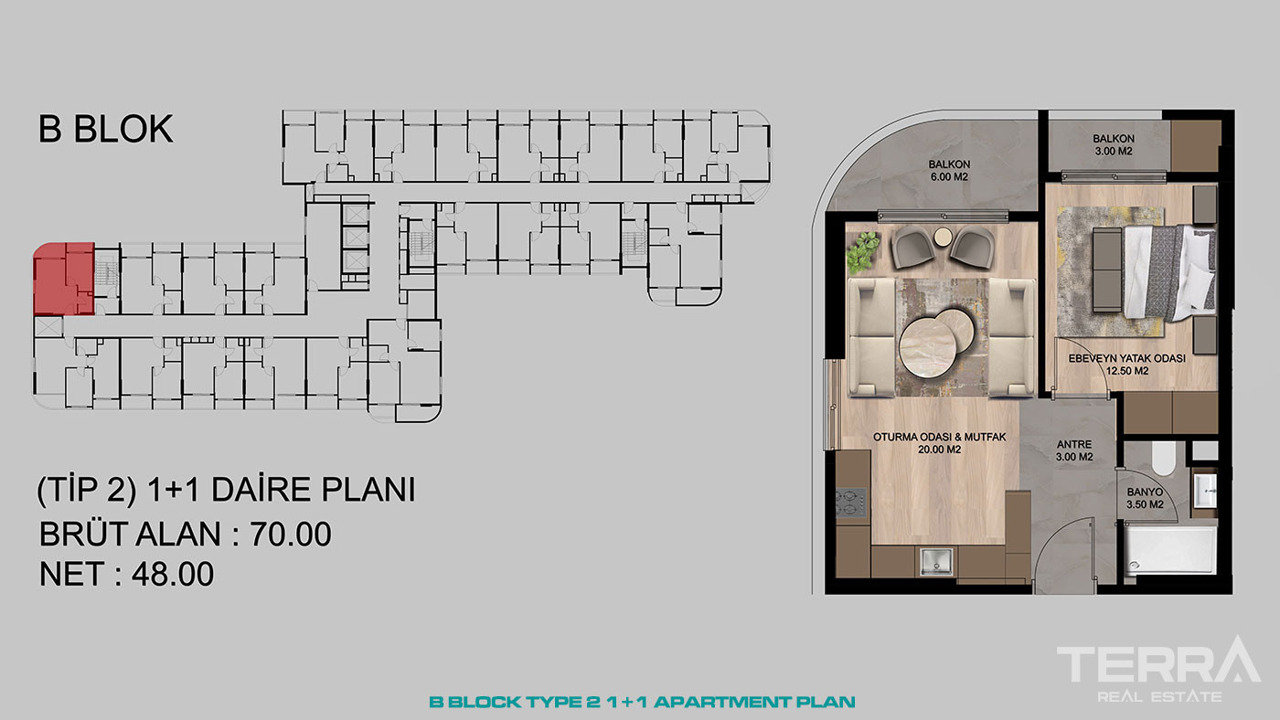 Contemporary Mersin Apartments Close to The Shopping Center in Tarsus - 95524