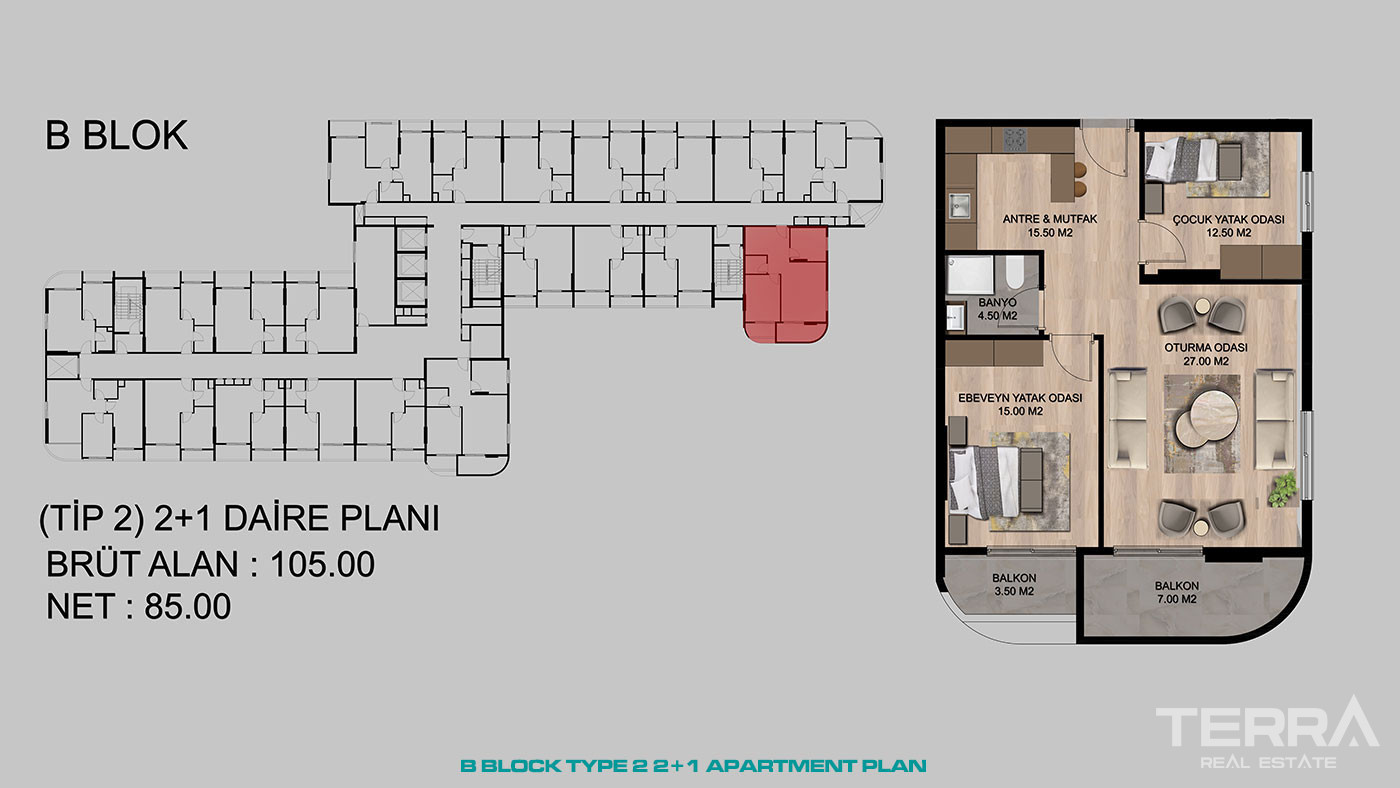 Contemporary Mersin Apartments Close to The Shopping Center in Tarsus - 95526