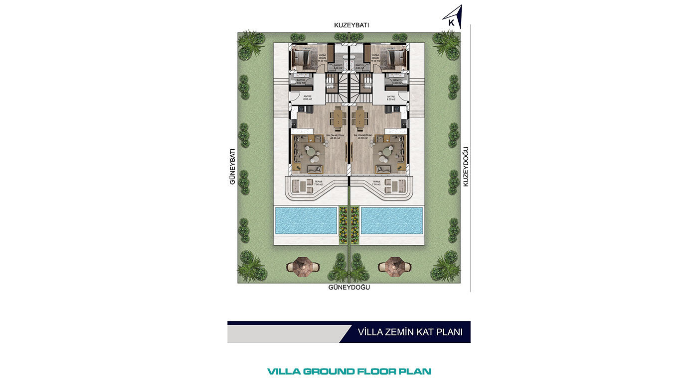 Semi-Detached Villas with Private Pool in Erdemli, Mersin - 95555