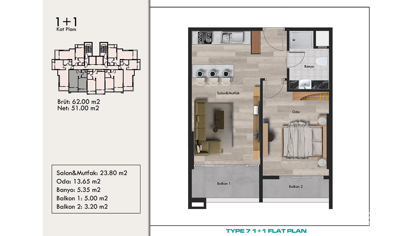 New Complex of 1+1 Flats in a Central Yenişehir Area, Mersin - 95662