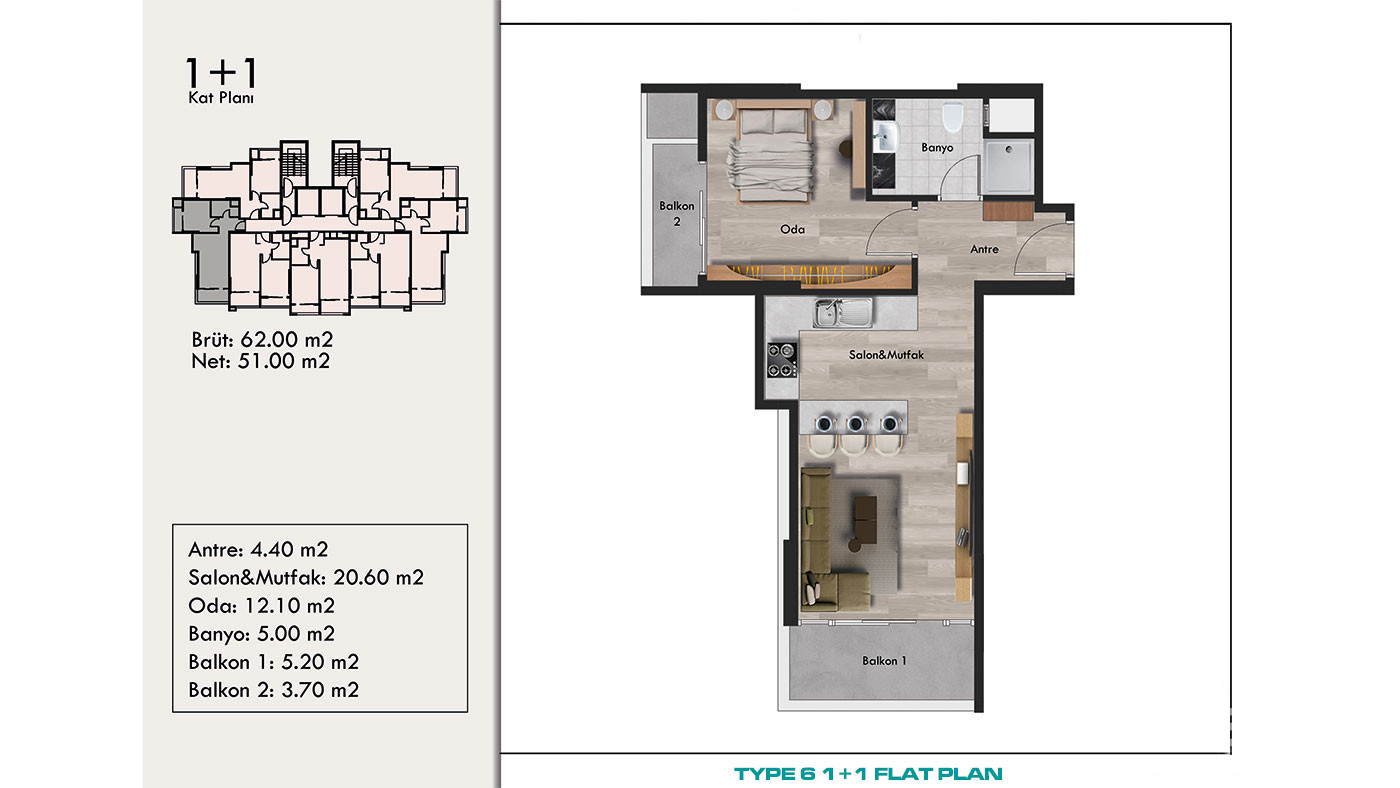 New Complex of 1+1 Flats in a Central Yenişehir Area, Mersin - 95663