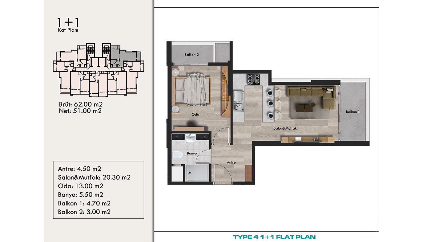 New Complex of 1+1 Flats in a Central Yenişehir Area, Mersin - 95665