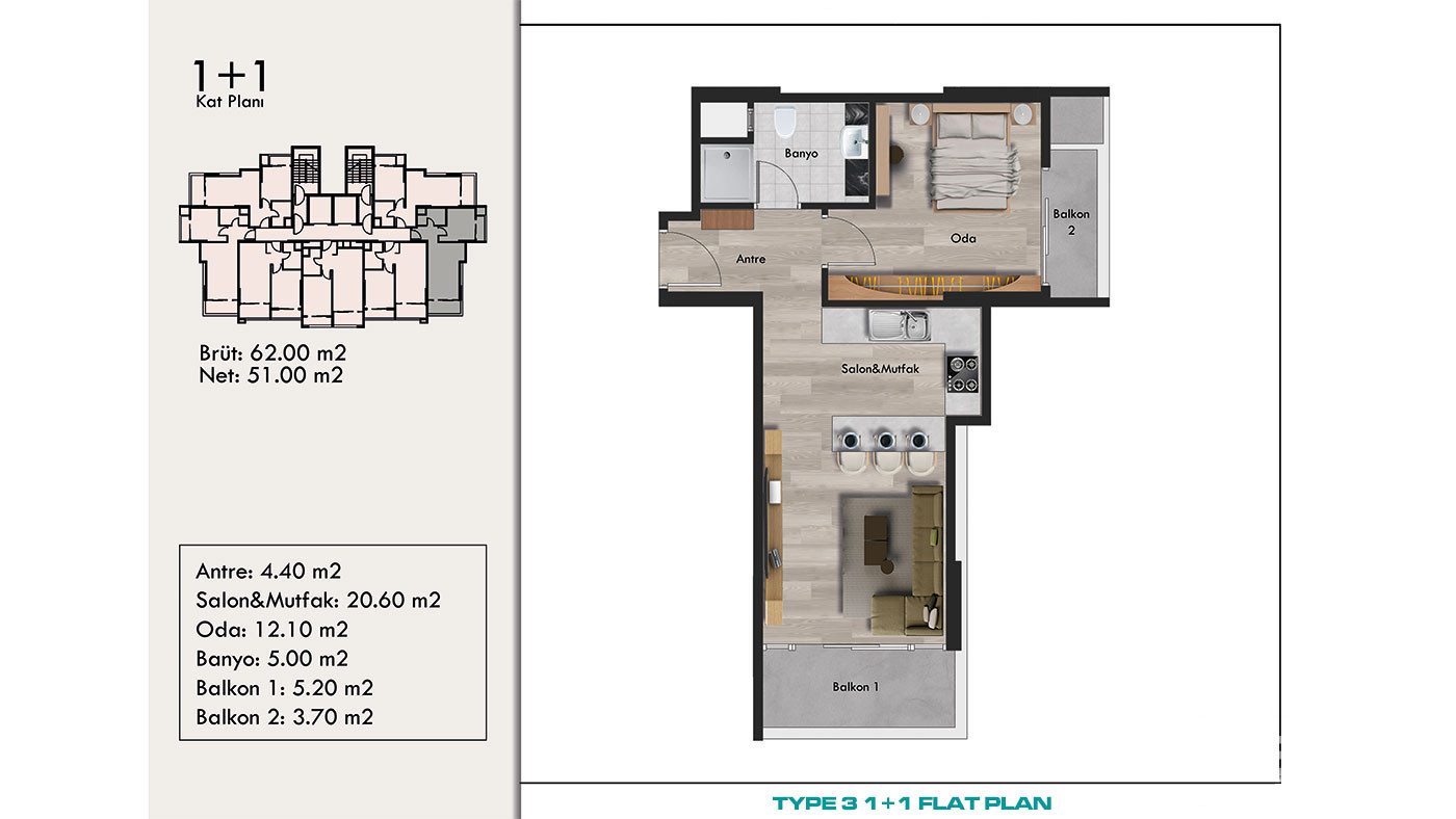 New Complex of 1+1 Flats in a Central Yenişehir Area, Mersin - 95666