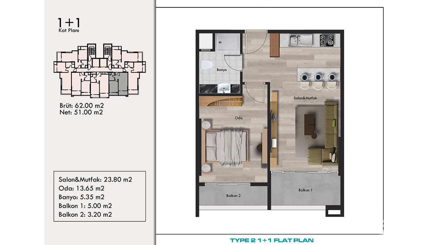 New Complex of 1+1 Flats in a Central Yenişehir Area, Mersin - 95667
