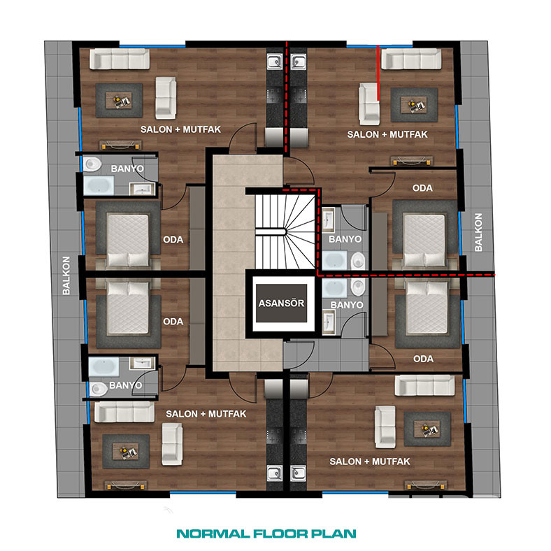 Apartments Near Daily Amenities and Landmarks in Antalya Center - 99227