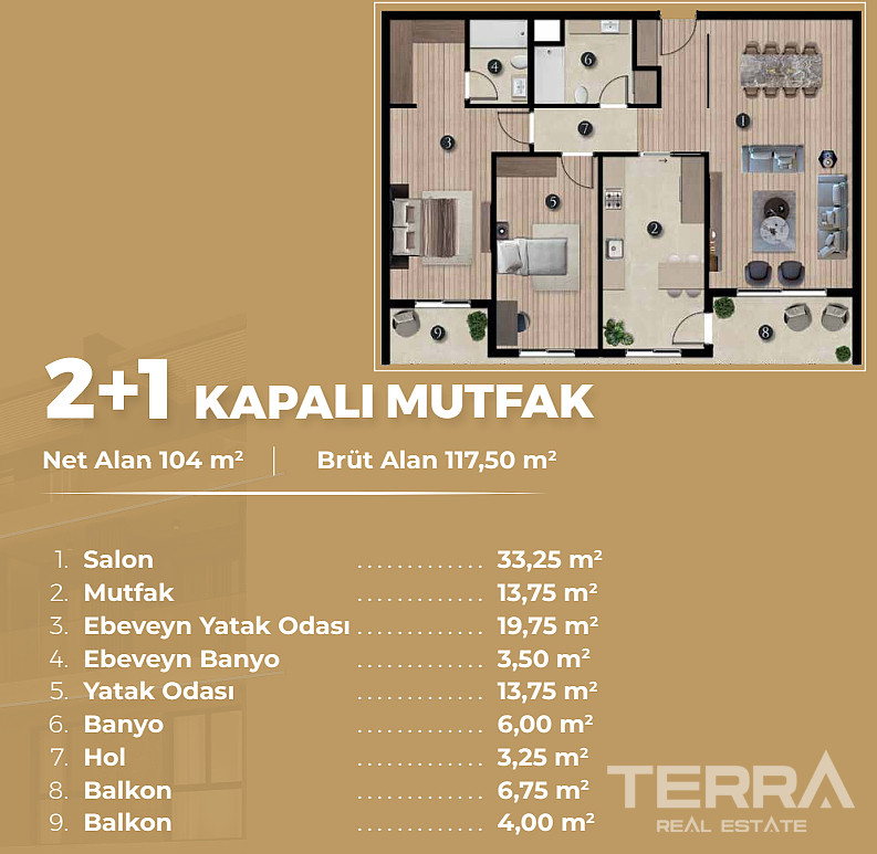 Rummelige lejligheder til salg i Bornova, İzmir, Tyrkiet - 113683