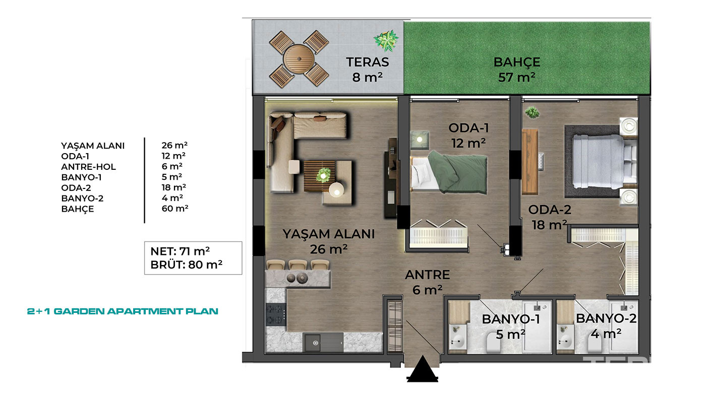 2 Bedroom Apartments for Sale in Konyaaltı, Antalya, Turkey - 118761