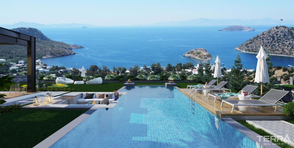 Muğla, Bodrum'da Plaja Yakın Deniz Manzaralı Satılık Modern Villalar