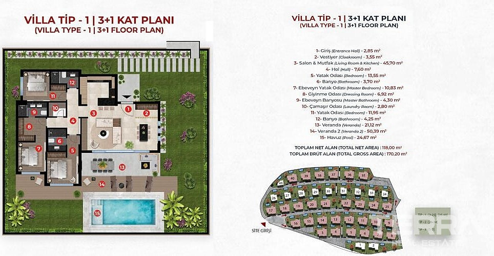 Flotte villaer med havutsikt til salgs i Bodrum, Muğla, Tyrkia - 127761
