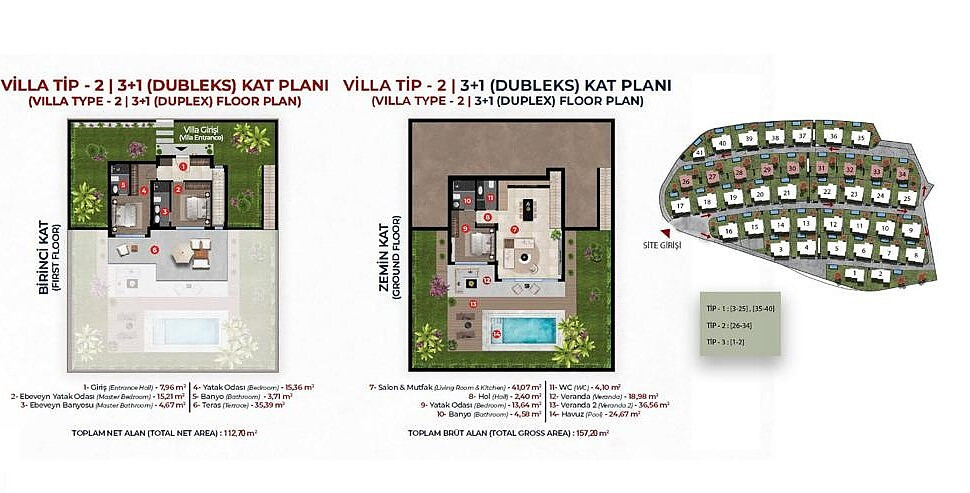 Flotte villaer med havutsikt til salgs i Bodrum, Muğla, Tyrkia - 127762