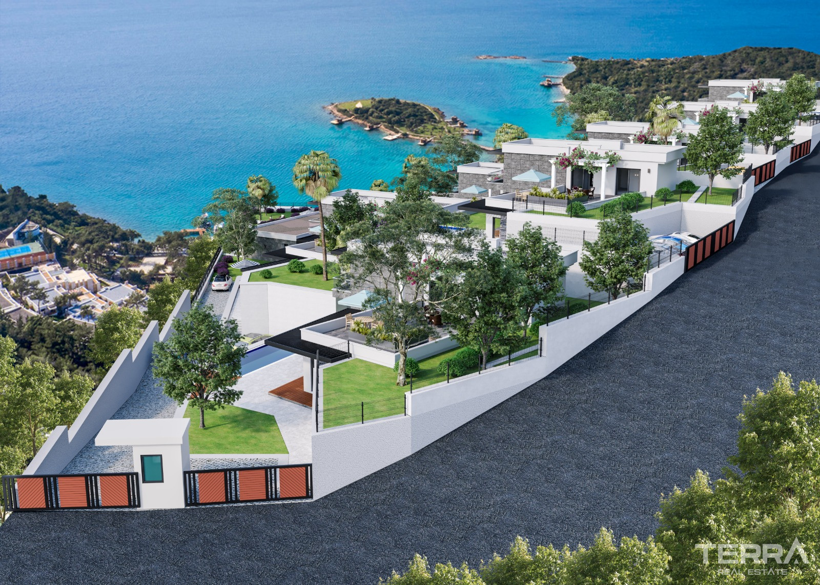 Flotte villaer med havutsikt til salgs i Bodrum, Muğla, Tyrkia - 127784