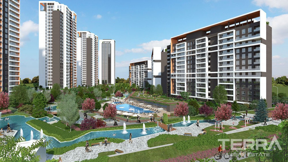 Apartments in Istanbul Bahçeşehir with lake view